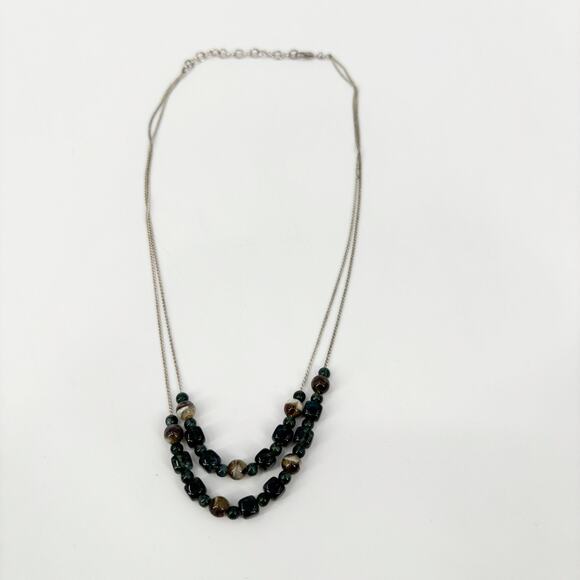 Monet Vintage Green Beaded‎ Double Strand Necklace – 18" Signed Silver-Tone - Picture 3 of 6